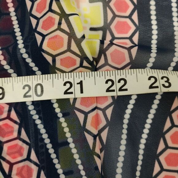 AGB Sheer Blouse Top Meduim Geometric Design Vneck Pink Yellow Green Blue White - Picture 9 of 16